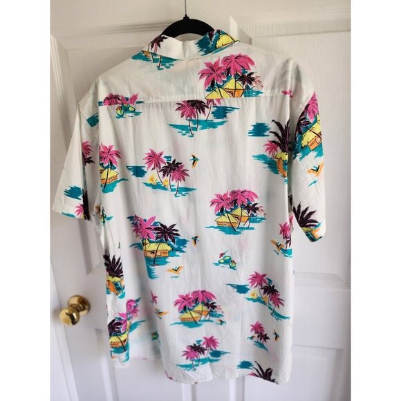 Billabong Men's XLarge Aloha Hawaiian Shirt Button Down White Short Sleeve EUC - Picture 2 of 6